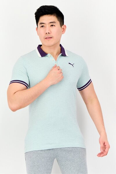 Puma Men Sportswear Fit Brand Logo Short Sleeves Outdoor Polo Shirt, Turquoise