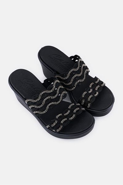 SKECHERS Women Rumble On Elegant Day Slip On Wedges Sandals, Black
