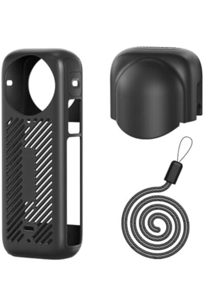 O Ozone غطاء حماية من السيليكون + غطاء عدسة + حبل أسود مضاد للضياع