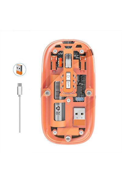 O Ozone Bluetooth Wireless Mouse | Transparent Magnetic Mouse Triple Mode | Orange