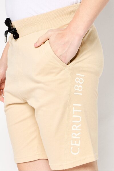 Cerruti 1881 Men Embroidered Logo Basic Shorts, Beige