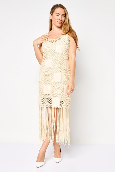 Desigual Women 2 Pieces Textured Midi Dress, Cream