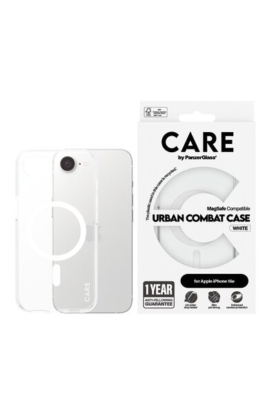 Panzer Glass Θήκη CARE Flagship Urban Combat Qi για iPhone 16e, διαφανής λευκή