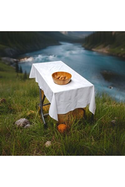Exve Exclusive White Plain Happy Camp Cotton Woven Eco-Friendly Camping Caravan Tablecloth 150 cm