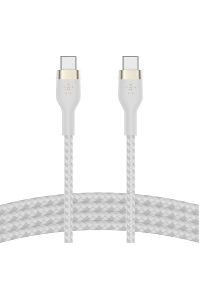 Belkin BOOST CHARGE PRO Flex USB-C to USB-C 2.0 Cable, Braided Silicone, 2M, White