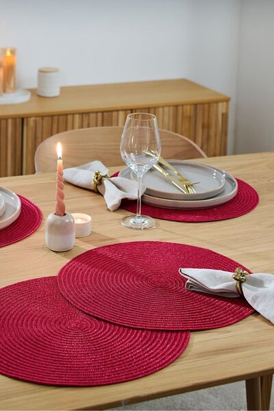 Tchibo 4 Pieces Metallic Round Place Mats, Red