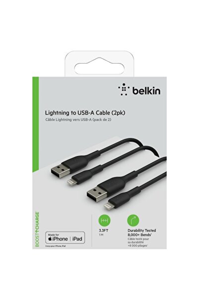 Belkin Καλώδιο BOOST CHARGE USB-A σε Lightning, PVC, 1M (2 τεμάχια), Μαύρο