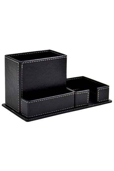 Mimaks Masa Üstü Kalemlik Seti Suni Deri 3 Bölmeli Siyah Dk-119