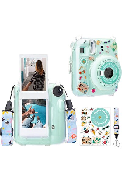 O Ozone جراب شفاف لكاميرا فوجي فيلم ميني 12 الفورية، غطاء صلب من البولي كربونات مع حامل قابل للتعديل