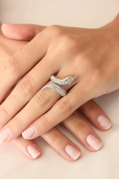 shopwave Silver Color Zircon Stone Adjustable Women Snake Ring