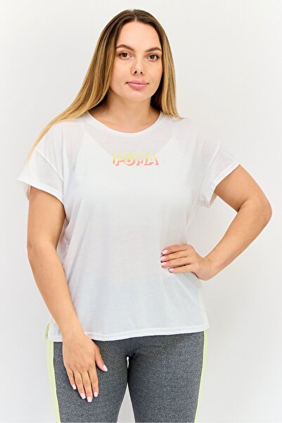 Puma Women Sportswear Fit Brand Logo Short Sleeves Outdoors T-Shirt, White