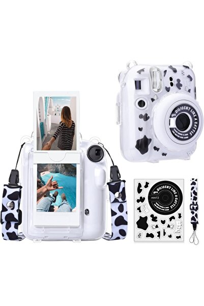 O Ozone جراب شفاف لكاميرا فوجي فيلم ميني 12 الفورية، غطاء صلب من البولي كربونات مع حامل قابل للتعديل