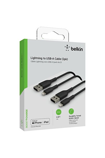 Belkin Καλώδιο BOOST CHARGE USB-A σε Lightning, PVC, 1M (2 τεμάχια), Μαύρο