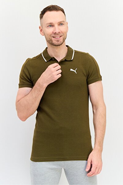 Puma قميص بولو رجالي رياضي بأكمام قصيرة مناسب للأنشطة الخارجية، زيتوني
