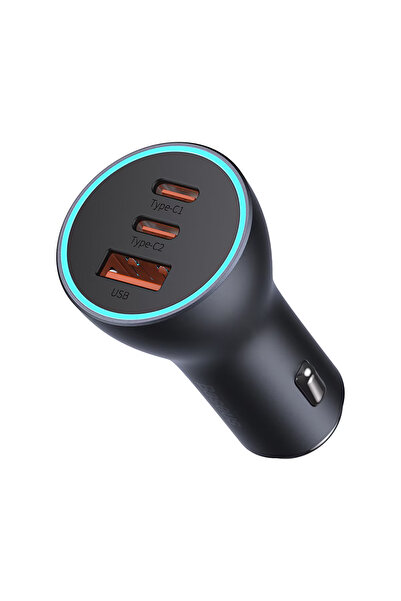 Baseus Încărcător auto 1xUSB / 2xUSB-C 65W contactor auriu CGJP010013 gri