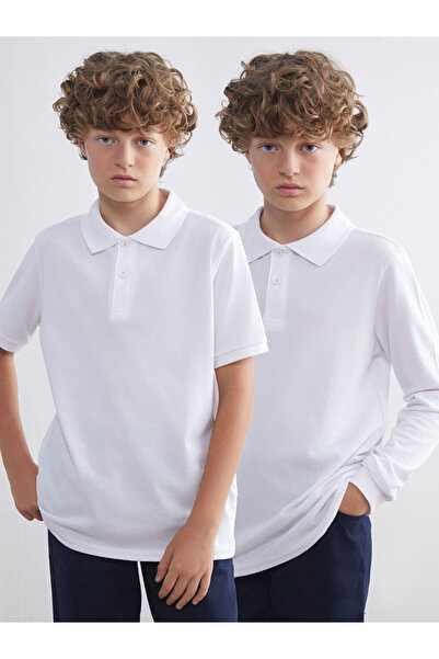 LC Waikiki Lcw Kids White Polo Neck Basic Boy's T-Shirt 2-Piece