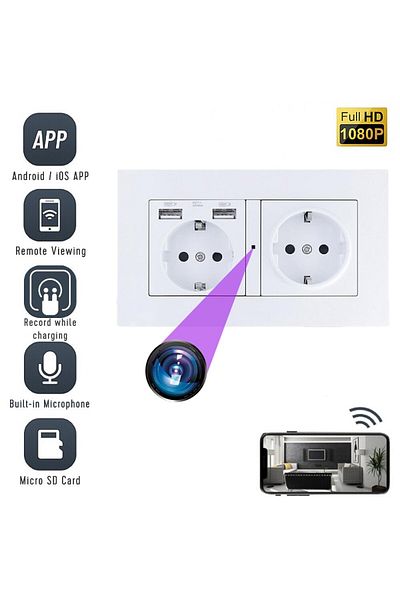 OEM WiFi Spy Camera, TSS-EUC2 Hidden in Double Socket, Full HD, 5MP, Audio-Video Recording