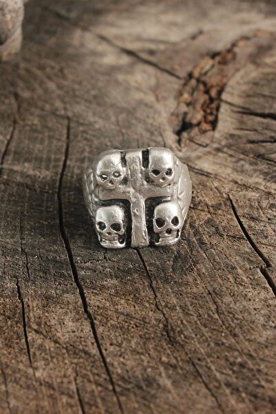 shopwave Antique Silver Color Cross with Skull Embroidery Adjustable Men's Ring