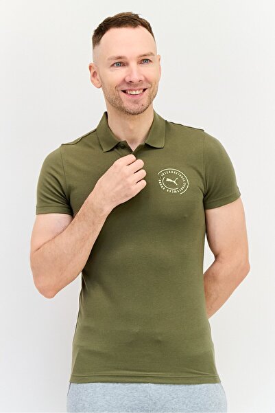 Puma قميص بولو رجالي رياضي بأكمام قصيرة مناسب للأنشطة الخارجية، زيتوني غامق