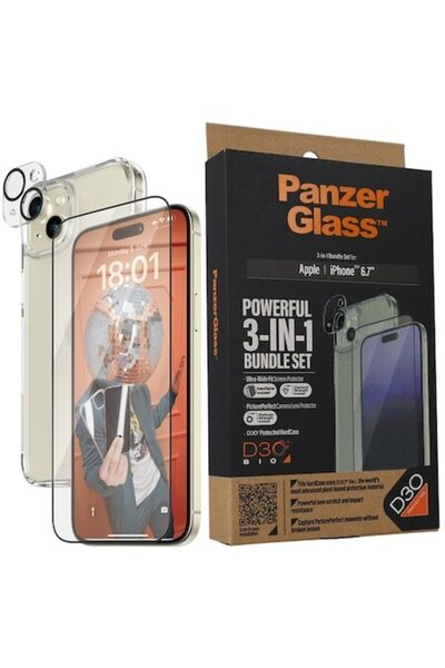 Panzer Glass Set de protecție 3 în 1 pentru iPhone 15 Plus, PanzerGlass, policarbonat/sticlă, transparent
