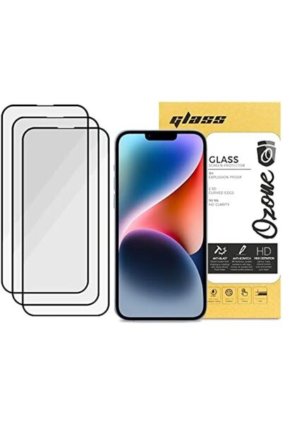 O Ozone واقيات شاشة آيفون 14 بلس | زجاج مقسّى | عبوة من 3 قطع