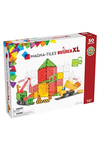 Magna Tiles Set de Construcție, Magna-Tiles, Builder XL, 50 piese, pentru băieți, 3 ani