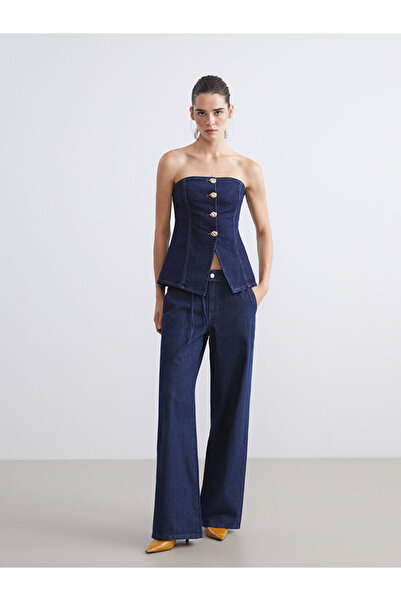 LC Waikiki Indigo Wideleg Women's Jean Pants with Belt