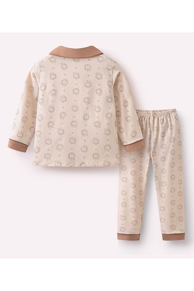 SAPS All Over Lion Printed Full Sleeves Shirt and Pajama Set - Brown