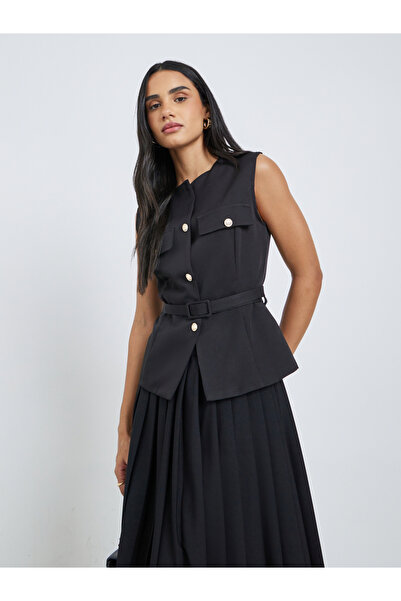 Styli سترة بدون أكمام ورقبة دائرية وحزام