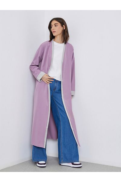 Styli Women Purple Solid Contrast Trim Open Front Kimono