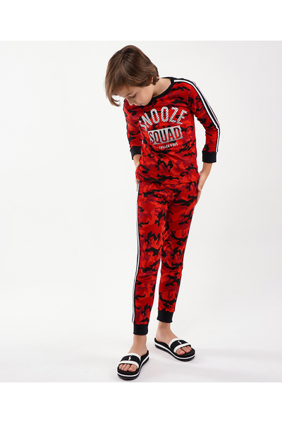 Minoti 2 Piece Snooze Squad Camo Pyjama Set - Red