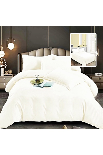 PATONE Damask Polycotton Bed Linen, Butter, 4 Pieces, for Double Bed