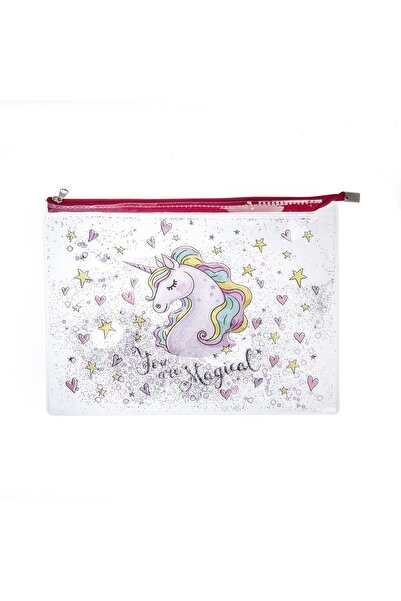 VUKİ Fermuarlı Şeffaf Dosya Sulu A4 Flamingo Vk-0073-03