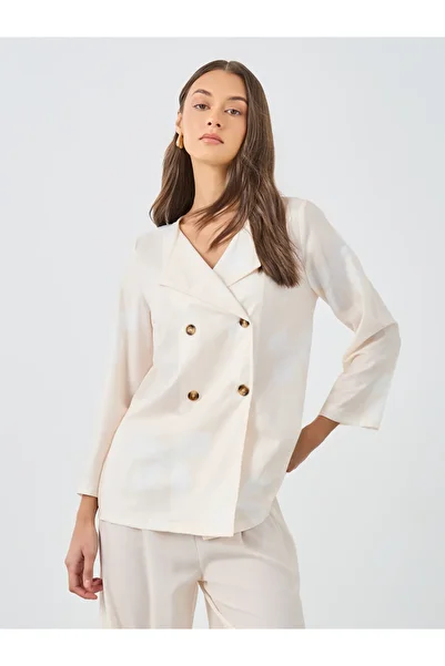 Styli Cream Floral Print Collared Shirt and Trouser Modest Set