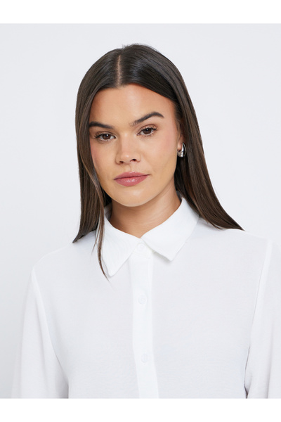 Styli Women White Plain Collared Shirt