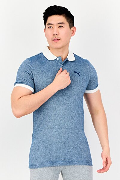 Puma قميص بولو رجالي رياضي بأكمام قصيرة مناسب للأنشطة الخارجية، أزرق هيذر