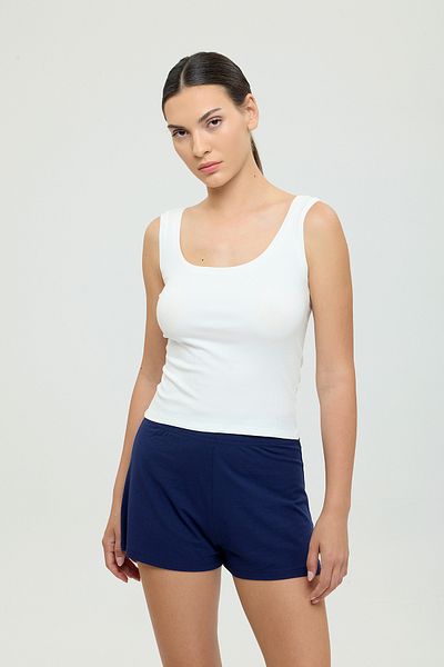 SHEISMONO Soft Rib Oval Neck Sleeveless Blouse Ecru