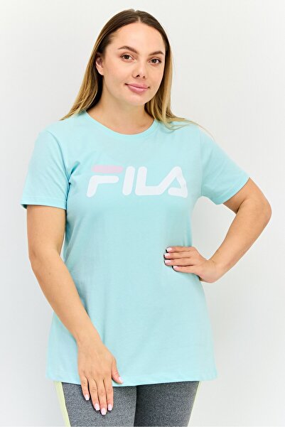 FILA تي شيرت نسائي رياضي بأكمام قصيرة مناسب للخارج، فيروزي