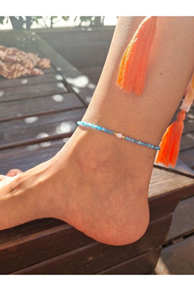 NEMOR STUDIO Blue Cat's Eye Natural Stone Anklet |   Pearl Detailed Elegance