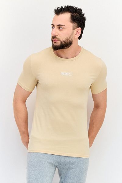 Puma Men Sportswear Fit Embroidered Logo Short Sleeves Outdoor T-Shirt, Beige