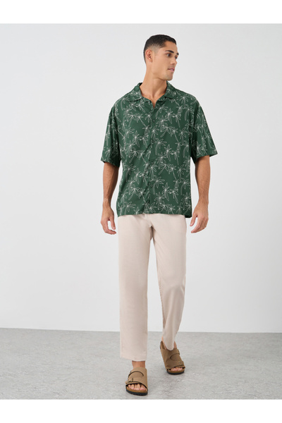 Styli All Over Print Resort Collar Oversized Shirt with Half Sleeve