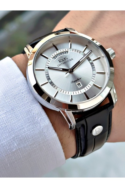 Romanson Special Design Black-Silver Color Sapphire Glass Leather Cord Steel Case Men Wristwatch 1632.01