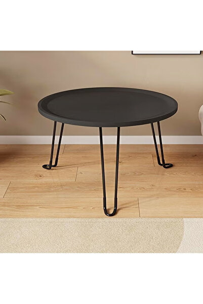 Raffine طاولة جانبية حديثة للأريكة، طاولة قهوة مستديرة بلاستيكية بثلاثة أرجل معدنية، طاولة جانبية قابلة للطي