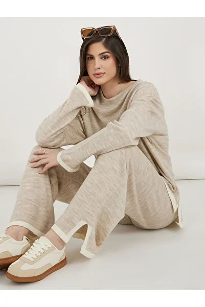 Styli Contrast Trim High Low Hem Top and Wide Leg Pants Co-Ords