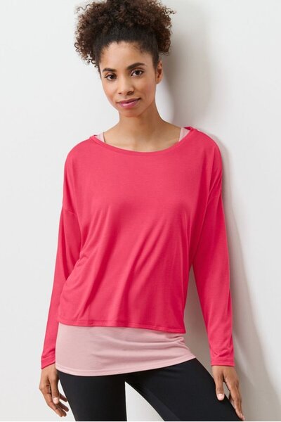 Tchibo Women Sportswear Fit Long Sleeve 2 In 1 Training Top, Pink