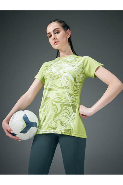 Technosport By Styli Women Green Marble Print T-Shirt