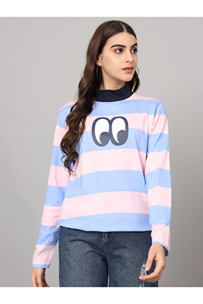 The Dry State By Styli Women Striped High Neck Cotton T-Shirt