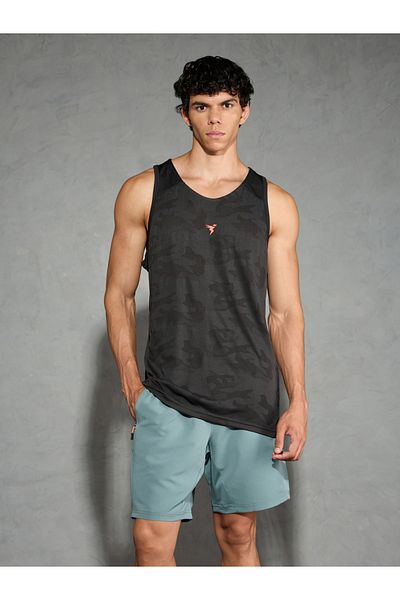 Technosport By Styli Men Black Scoop Neck Jacquard Tank