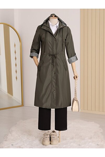 trend_ermege Lined Trench Coat -Khaki