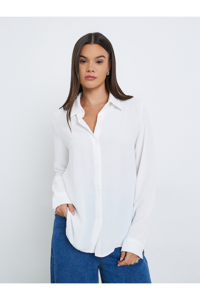 Styli Women White Plain Collared Shirt